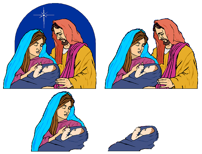Maria, Jozef en Jezus in 3D voor wenskaart