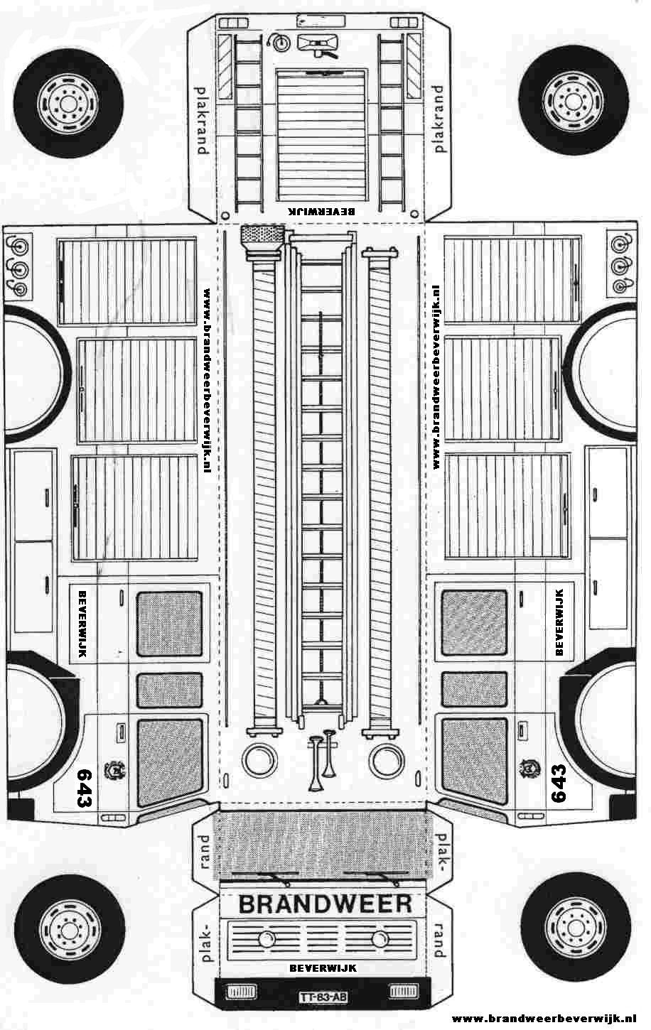 Brandweerauto bouwplaat